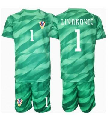 Kroatien Dominik Livakovic #1 Målvakt Borta Kläder Barn EM 2024 Kortärmad (+ Korta byxor)